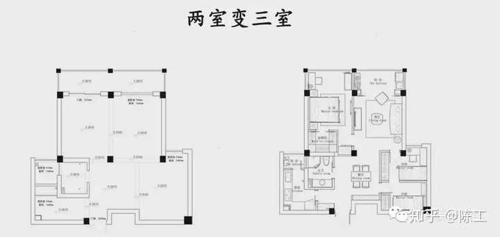 3套两室变一室，装修时候多一点灵感