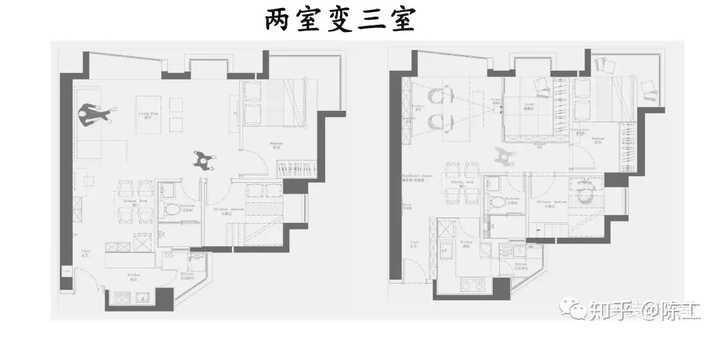 3套两室变一室，装修时候多一点灵感