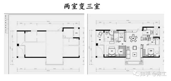 3套两室变一室，装修时候多一点灵感